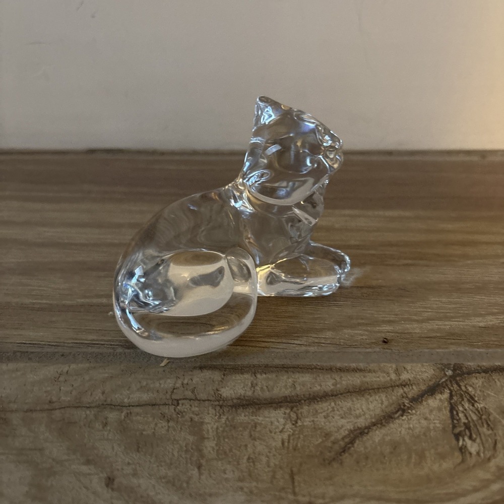 Art Glass CRYSTAL CAT Bohemia Czech Republic Clear Glass Figurine